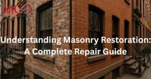Before and after masonry restoration on a brick building facade in New York