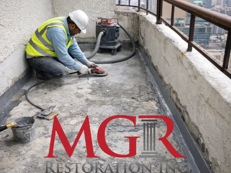 Balcony surface preparation before waterproofing